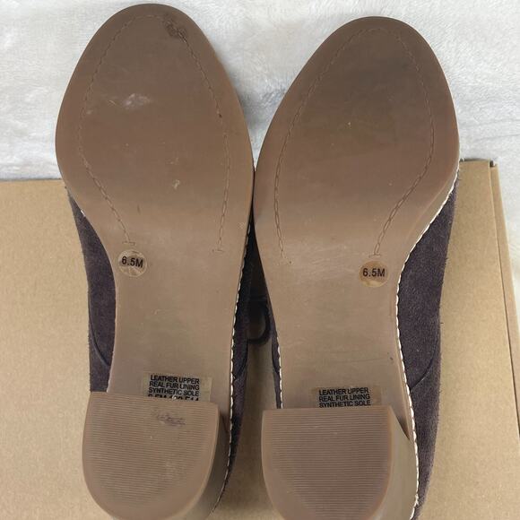 Tory Burch Suede Booties 6.5M Brown Lace-Up Fur Lined Leather Upper Heel - Picture 3 of 6